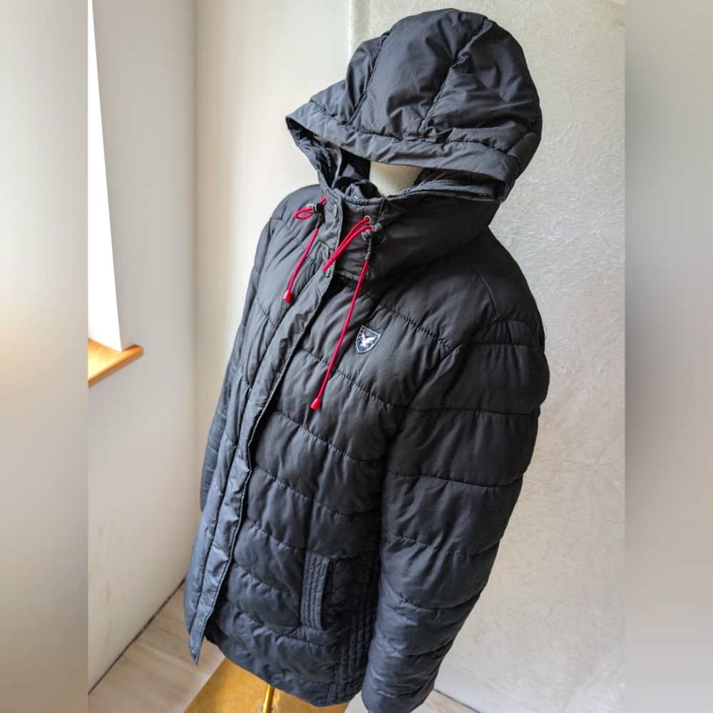 American Eagle Polyfill Puffer Parka Hooded Jacket Zip Button Cinch Hood